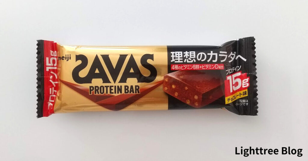 ザバスのプロテインバー（チョコレート味）の表面パッケージ