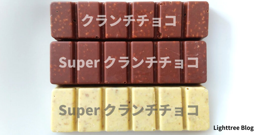 inバー プロテイン クランチチョコ・Super クランチチョコ・Super バニラホワイトを並べて比較