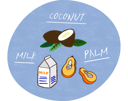 MCTオイルとは中鎖脂肪酸油のことであり、ココナッツやパームフルーツ、牛乳などに含まれている。