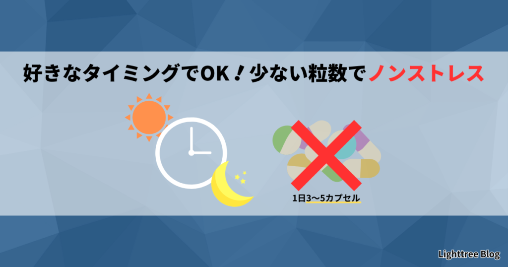 好きなタイミングでOK！少ない粒数でノンストレス｜1日3～5カプセル