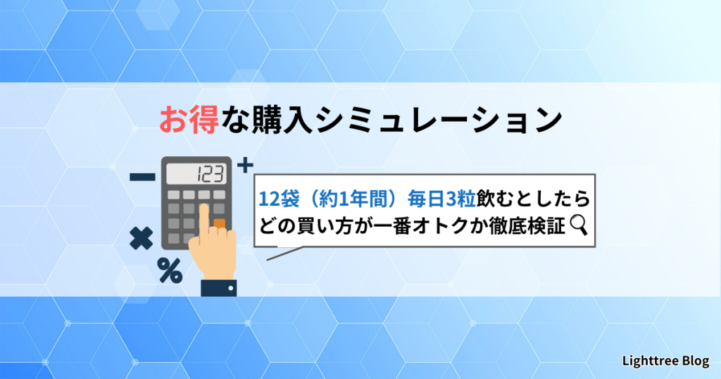 お得な購入シミュレーション｜12袋（約1年間）毎日3粒飲むとしたらどの買い方が一番オトクか徹底検証