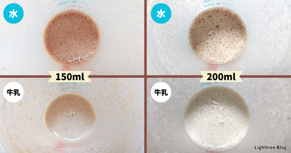 4パターンのダマ比較