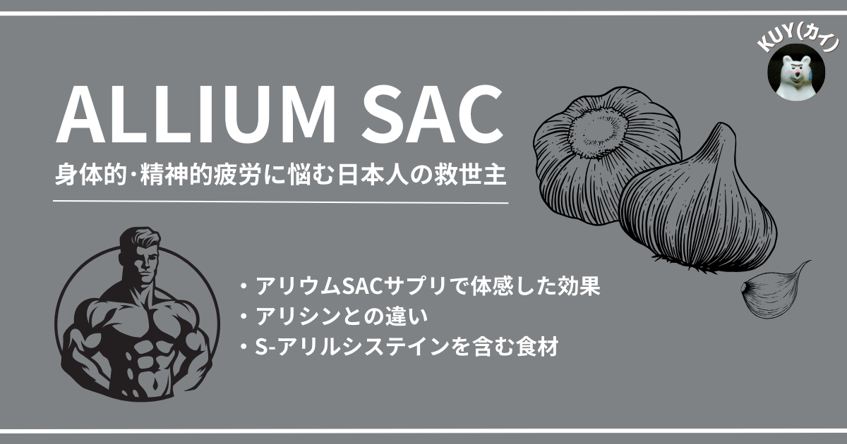 身体的・精神的疲労に悩む日本人の救世主『アリウムSAC』アリウムSACサプリで体感した効果、アリシンとの違い、S-アリルシステインを含む食材