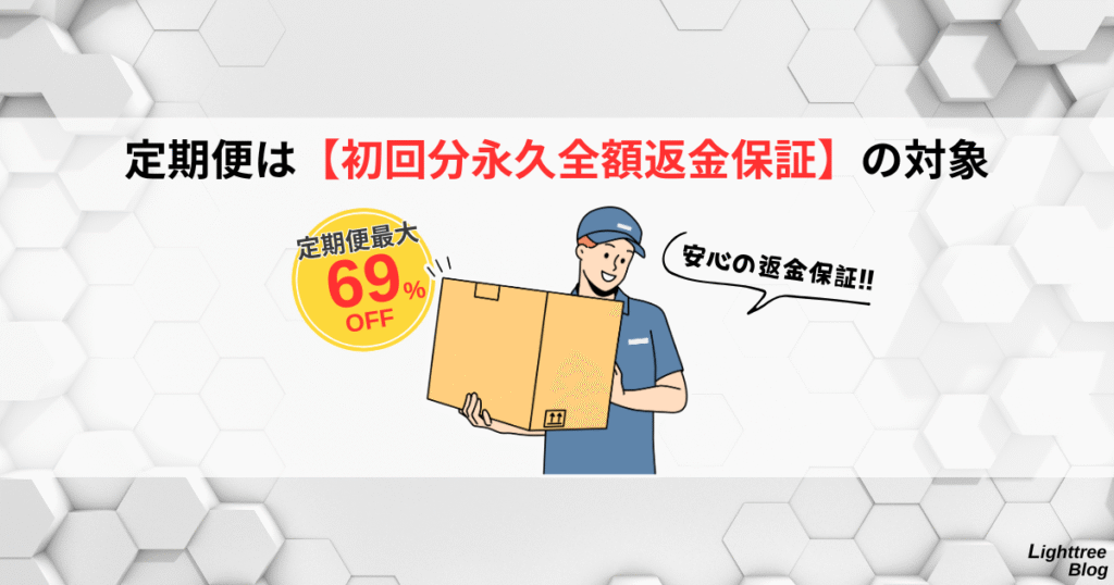 定期便は【初回分永久全額返金保証】の対象!定期便最大69%OFF!安心の返金保証!