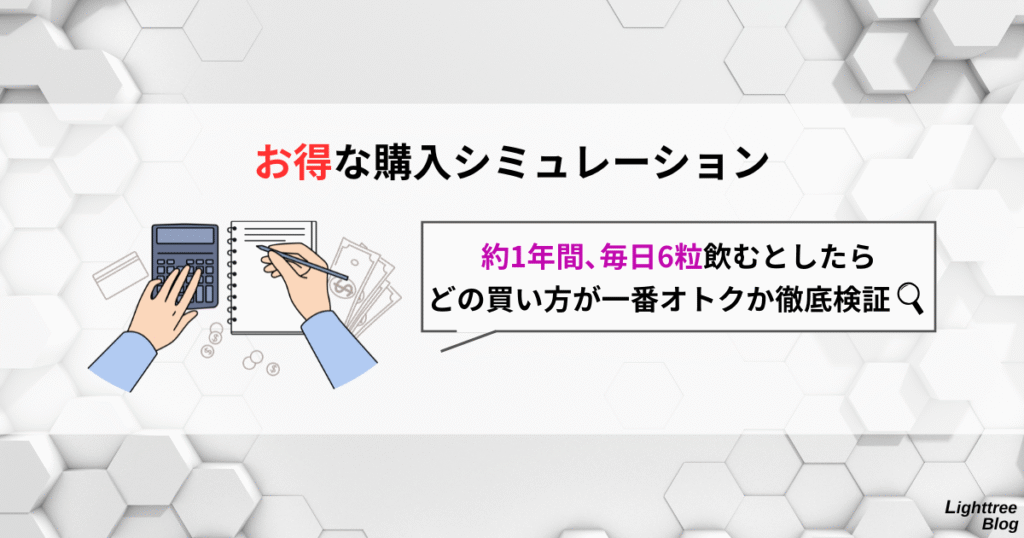 【お得な購入シミュレーション】約1年間、毎日6粒飲むとしたらどの買い方が一番オトクか徹底検証
