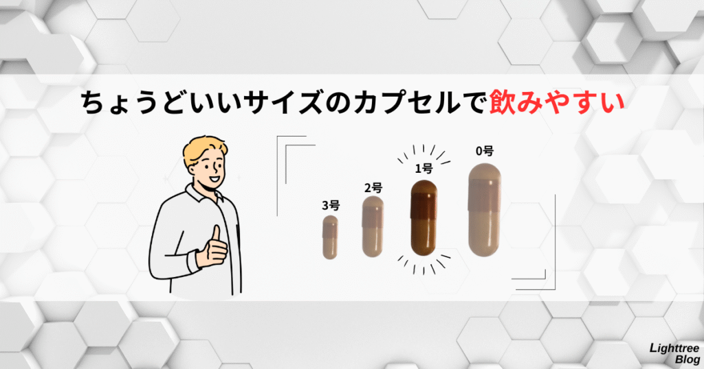 ちょうどいいサイズのカプセルで飲みやすい(1号サイズ)