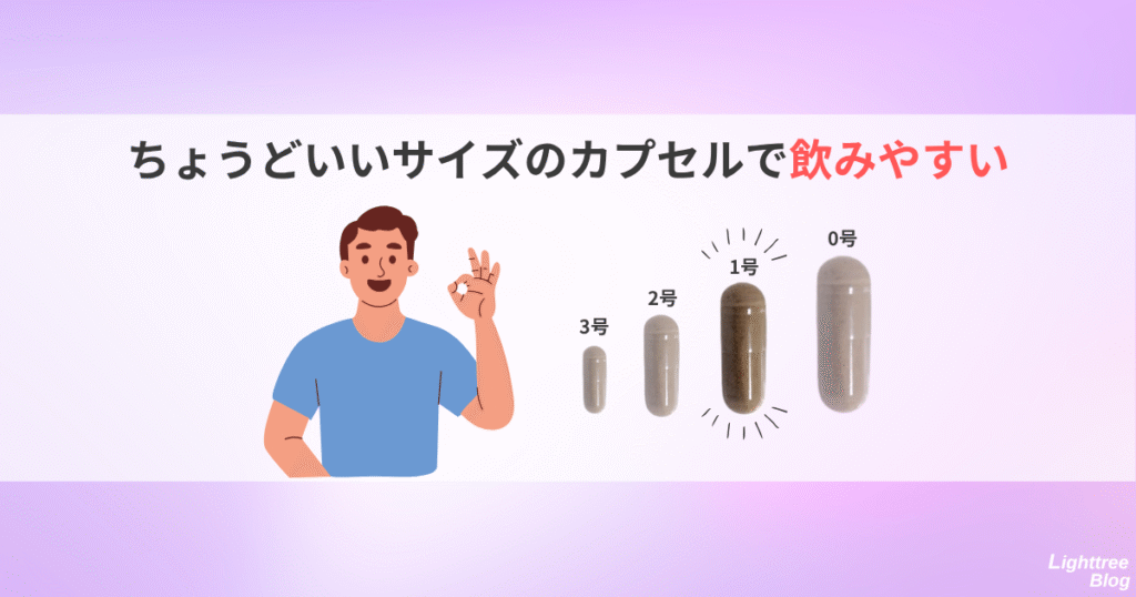 ちょうどいいサイズのカプセルで飲みやすい(1号サイズ)