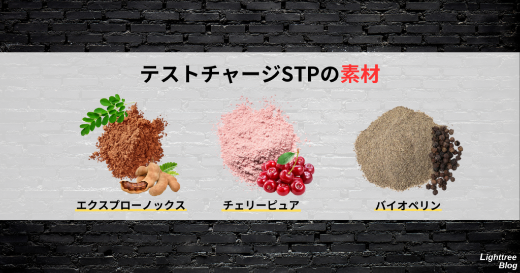 【テストチャージSTPの素材】
エクスプローノックス、チェリーピュア、バイオペリン