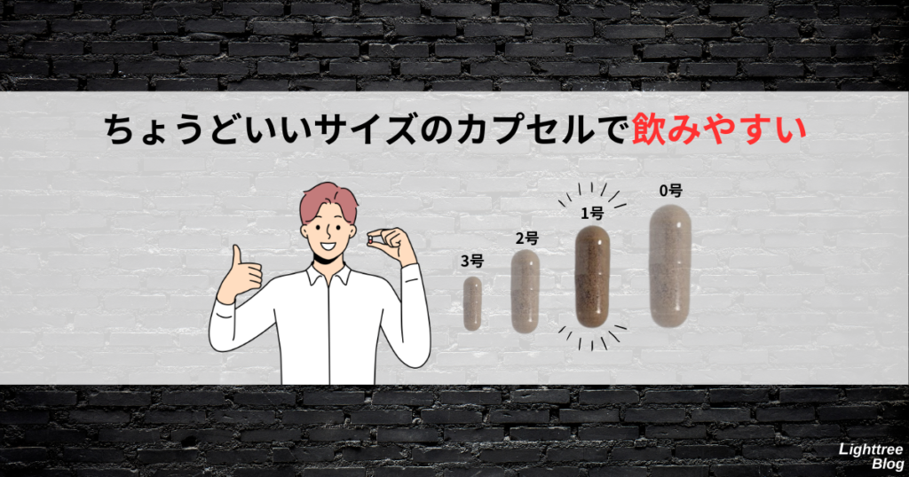 ちょうどいいサイズのカプセルで飲みやすい(1号サイズ)