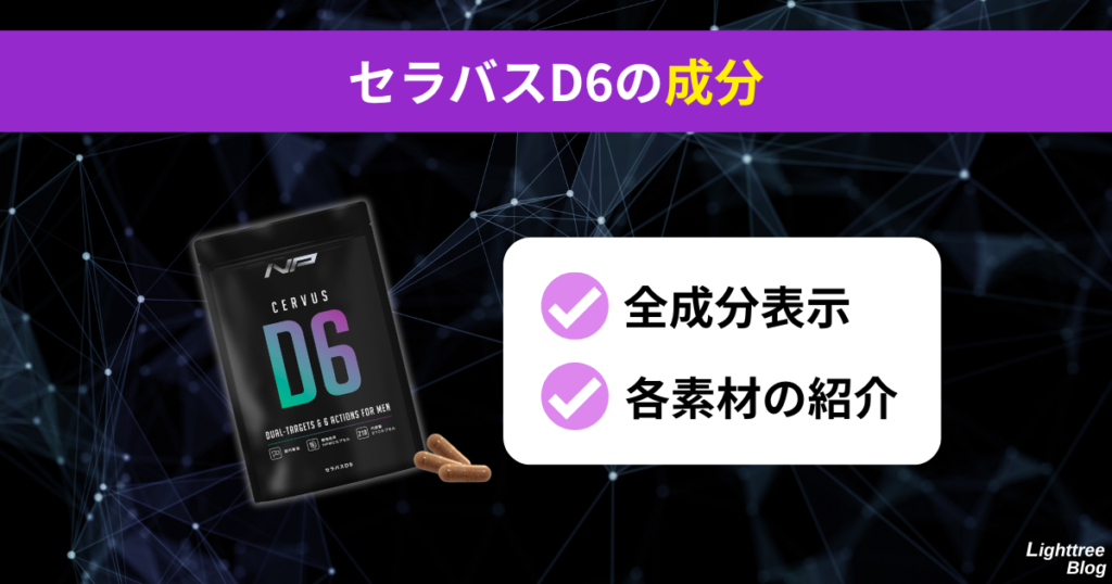 【セラバスD6の成分】
全成分表示、各素材の紹介