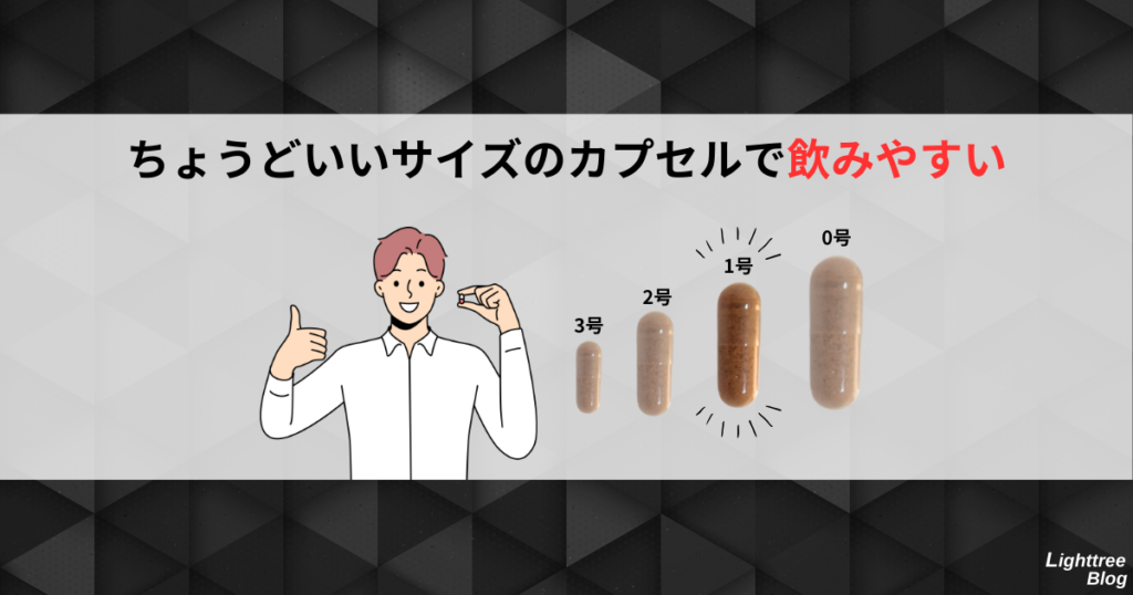 ちょうどいいサイズのカプセルで飲みやすい（1号サイズ）