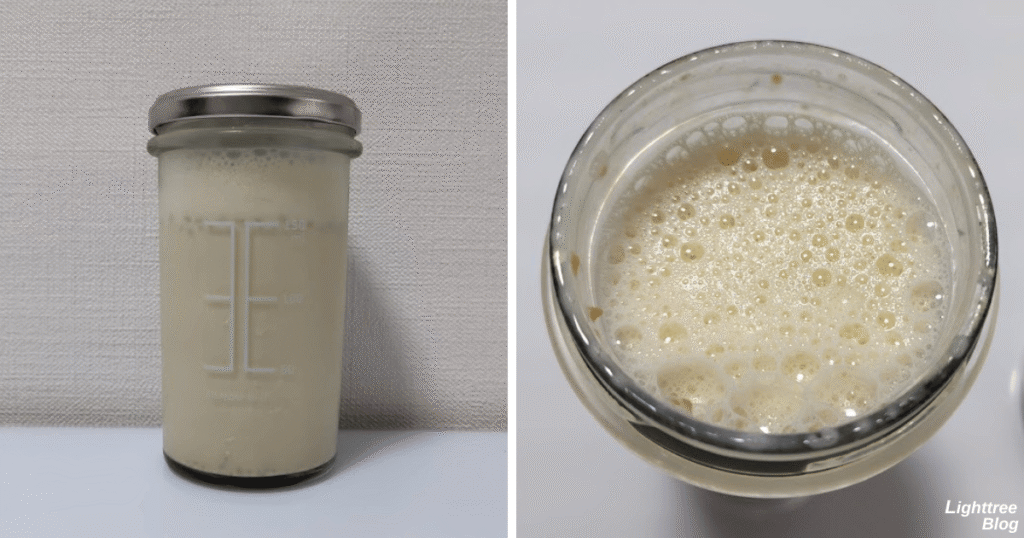 私の完全美容食【黒糖プレーン味】豆乳150cc
シェイク後の泡立ち・ダマ